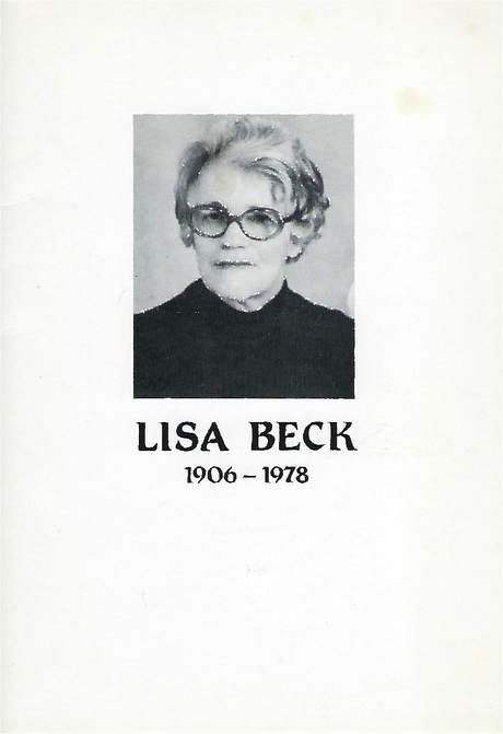 "Lisa Beck 1906-1978" booklet cover